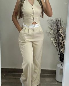 Kvinnors tvådelar Pants Elegant V-Neck-knappad Vest Top Pocket Design Set 2024 Summer Woman Fashion High midje Casual Trousers Outfits