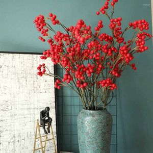 Decorative Flowers Coral Wedding Decorations Fruit Artificial Decor Pomegranate Bouquet Floral Rose Garden Home For Floor Vases