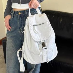 School Bags Xiuya Pure White Womens Backpack Vintage Leather Soft Washed American Style College Large Capacity Travel Bag