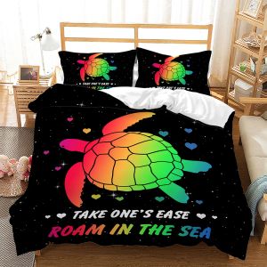 Conjunto 3D Printing Bedding Set Turtle Duvet Capa 200x200 220x240 com travesseiro de alta qualidade coberta