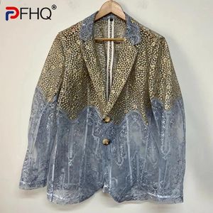 Men's Suits PFHQ Perspective Design Male Blazers Tide Summer Breathable Cool Handsome Organza Embroidered Creativity Thin Coat 21Z4560