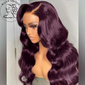Темные бордовые кружевные парики Deep Purple Body Wave для женщин 13x4 HD -предварительно предназначенные синтетические волосы 30 дюймов 240408