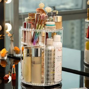 Bins 360 Rotating Makeup Organizer Cosmetic Storage Box Makeup Brush Holder Lipsticks Storage Acrylic DIY Adjustable Large Capacity