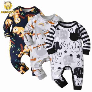 Rompers Śliczne nowonarodzone niemowlęcie chłopcy z jednym kawałkiem Climb Caose Cotton Done Rleeve Print O Neck Romper Tosse Onesie One Casualne ubrania D240425