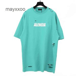 Fashion Couples Summer T Shirt Balencgs 2024 High Version b Home Fuzzy Print Hole Short Sleeve Shirts l Lovers Trendy Men's Street 3ZVF