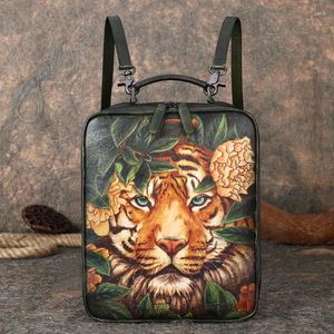 School Bags Hand-painted Retro Casual Leather Women Backpack Large-capacity Cowhide Female Schoolbag Backpacks Computer Vintage