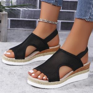 Sandals Women Slide Comfortable Women'S Casual Stretch Mesh Slope Bottom Roman Shoes Summer Fashion Ladies Womens