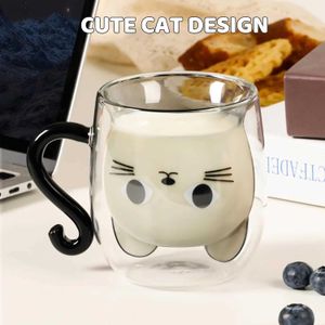 Tumblers Household Cat Shaped Portable Coffee Cups Handle Iced Tea Mug Cafe Glass Cup Kitchen Tumbler Coffeeware Teaware H240425