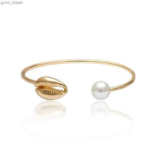 Beaded Gold Color Cowrie Shell Armband For Women Pearl Beads Charm Cuff Opening Armband Bohemian Beach Jewelry Mujer Pulseras