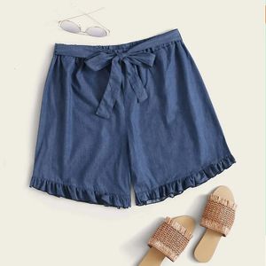 Plus Size Summer Loose Casual Short Elastic Tie Bowknot Wide Len Laceup Beach Kvinnlig stor shorts 5xl 6xl 7xl 240422