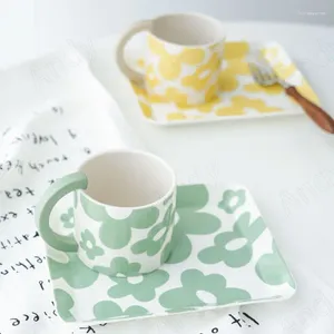 Muggar norra Europa keramiska mugg skrivbordsblomma mönster frukost mjölk koppar enkelhet kopp och fat set modern hemdekoration