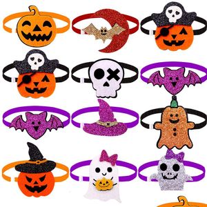 Cat Costumes 50Pcs Halloween Dog Bowties For Small Dogs Bow Tie Collar Skl Pumpkin Style Pet Accessories Decorative Products 230825 Dhtwm