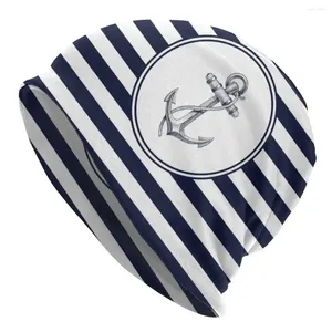 Berretti Anchor e Navy Blue Stripes Bonnet Femme Hip Hop Cappello a maglia per uomini Donne inverno Caldo nautico marinaio berretti da marinaio