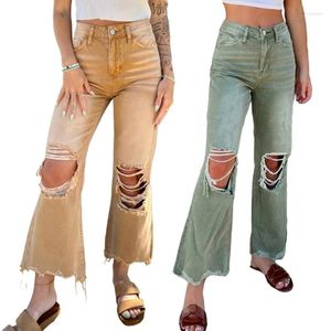 Women's Jeans Womens Ripped Flare Distressed Bootcuts Stretch Bells Bottoms Summer For Girls Drop