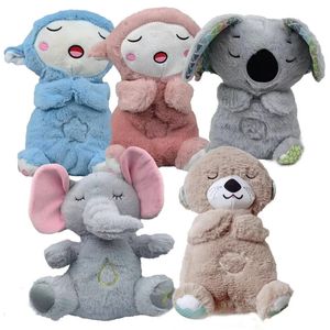 30cm Baby Breathing Bear Kids Soothing Otter Plush Toy Cute Koala Elephant Sheep Music Sleeping Companion Sound And Light Doll 240422