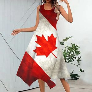 Casual Dresses Womens Floral Dress Women's Fashion Spring And Summer Canada Independence Day Print Irregular Hem Round Neck Lightweight