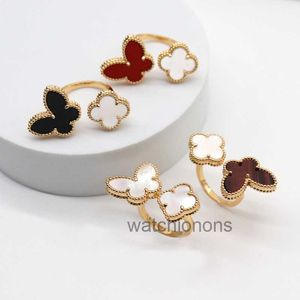 High-end Luxury Ring Fanjia New internet celebrity Super Immortal Butterfly Open Womens Korean Edition Minimalist and Impossible Design White Clover