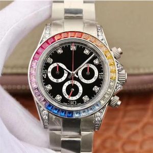 Drop 40mm Herren Uhr Automatische mechanische Bewegung Uhren Gummi -Stahl Regenbogen Diamantlünette Saphir wasserdichtes WR240y