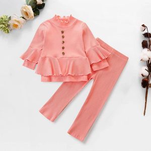 Kläduppsättningar Småbarn Baby Girl Autumn Clothes Sleeve Ruffle Top Trousers Pants Set Bell Bottoms Outfits för 1 till 6 kvinnor