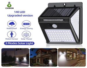 SOLAR LED Outdoor Lighting 140LEDS vidvinkel Bright Solar Wall Light 3 Modes Pathway Garden LED Solar Security Lights Motion Sens7696012