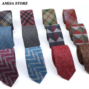 Bow Ties Süper Yumuşak Yün Pamuk Kravat Ekose Elmas Çizgili Erkekler 6cm İnce Kravat Kırmızı Mavi Koyu Renk Smokedo Takım Erkek Hediye Gömlek aksesuar