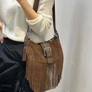 Totes Faux Suede Bohemian Bags For Women Luxury Designer Handbags And Purses 2024 In Saddle Semicircle Tassel Shoulder Crossbody