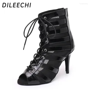 Scarpe da ballo dileechi nero black con net latino salsa feste da donna stivali da ballo da ballo 8,5 cm Soft sola tallone