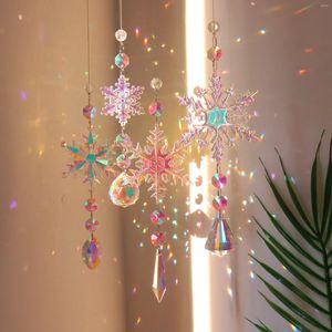 Dekorativa figurer Färgglada snöflinga Suncatcher Crystal Hanging Pendant Wind Chimes Chain för träddekoration Kidsrum