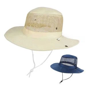 Wide Brim Hats Bucket Hats Solid Color Mesh Fisherman Hats for Men Wide Brim Bucket Hat Male Outdoor Breathable Summer Sunshade C J240425