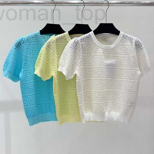 Women's T-Shirt Designer High version 24 summer new small fragrant style number 5 jacquard solid color socialite temperament knitted short sleeved women EMM3