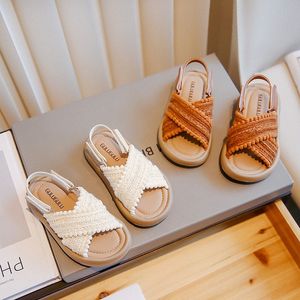 Flickor sandaler sommar avslappnade strandskor småbarn barn ungdom mjuk ensam sandal beige brun storlek 23-37 v4Zr#