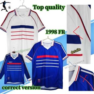 Top 1998 FR Zidane Retro Soccer Jersey 1998 Генри Майлот де Фат Резегет Desailly Fren Club Classic Vintage Jersey Детали правильная версия 98 с длинными рукавами