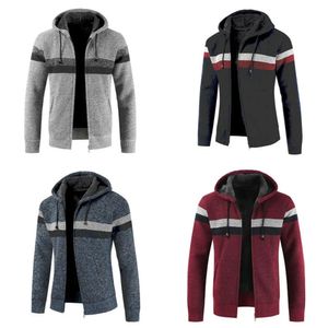Men Winter Thick Fleece Warm Mens Sweater Coat Fashion Hooded Collar Full Sleeve Patchwork Cardigan Hombre 201022 s