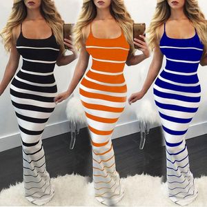 Sıradan elbiseler kadınlar temel seksi çizgili cami elbise şık çok yönlü yaz kıyafeti şık moda slip bodycon akşam