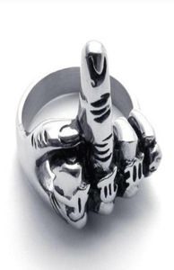 2017 New Fashion Jewelry Titanium Edelstahl Klassiker Biker Silver Men039s errect Middle Finger Ring US 8153142302