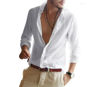 Men's Casual Shirts NIBESSER Mens White Sexy Linen Long Sleeve Business Shirt Brand Male Slim Fit Solid Flax Dress High Quality