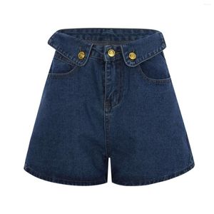 Kvinnors shorts solida färg jeans avstängda denim hög midja med rullad kant rippad orolig sommar avslappnad