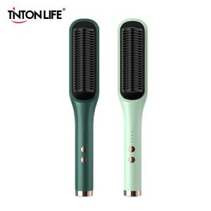 Brushes 220V Hair Straightener Hot Comb AntiScalding Ceramic Hair Curler Brush Negative Ion Hair Electric Straightening Comb 2 In 1