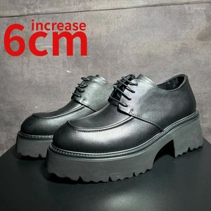 Casual Shoes Street Po Design för män ökade 6 cm Business Cowhide Tjock Sole High Quality Elevated Derby Man