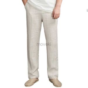 Men's Pants Pure Color Men Cotton and Linen Long Pants 2022 Spring Summer Loose Breathable Drawstring Trousers Homme Casual Straight Pant d240425