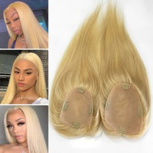 Toppers 5x5inch Silk Base Human Hair Topper #613 Blond Skin Base Human Hair Topper med babyhårklämma i Virgin Hair Topper för kvinnor