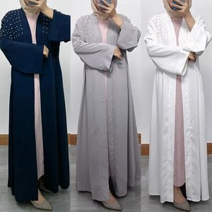 Etniska klädkvinnor Lång kjol Kvinnlig Abaya Dubai Beställ Pearl Plus Size Cardigan Robe Muslimskrock för kvinnor