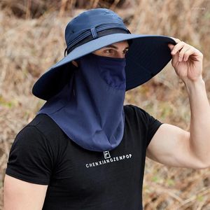 BERETSMODE MÄNNS MESH FISHERMAN CAP MED FACE MASK CASUAL BUCKET HAT PANAMA CAPS SOMMER UV Skydd Sol utomhusfiske