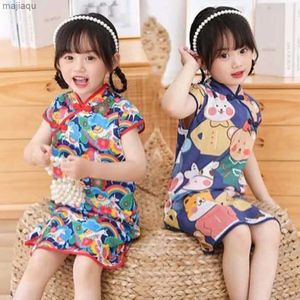 Mädchenkleider Cartoontiere Kinder Cheongsam Prinzessin Kleid Mädchen Kleidung Kinder Mädchen Cartoon Rock Panda Kaninchen Kurzarmedl2404