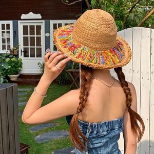 Wide Brim Hats Dopamine Colored Tassel Grass Hat For Sun Shading Protection Small Face Display Breathable Weaving