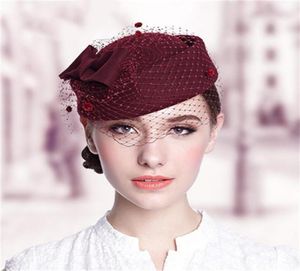 Berretti tappi per donne sposa elegante garza di lana garza compagnia aerea White Women039s Fedora Caps Lady Hat formale Royal Style9050471