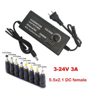 Accessories AC DC Power Supply 100V 240V to 3V24V 3A 72W 8 Tips Plug Connect Universal Adjustable Adapter Multi Voltage Switching Charger