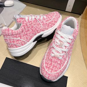 Cotton Tweed Sueded Sneakers Womens Platforms Dress Shoes Designer Air Cushion Shoes Casual Inner Lambskin Mesh Shoes Lace-Up Sports Tennis Leisure Shoes