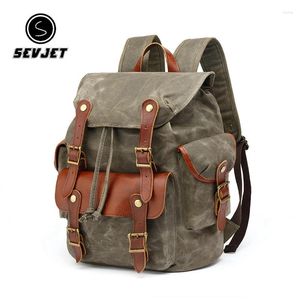 Backpack Canvas Cowhide Leather Men Bags School Bags per adolescenti Big Packpack per lapte per laptop Jyy269