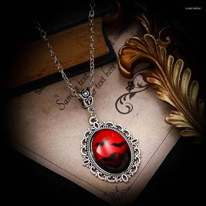 Pendant Necklaces Special Vintage Red Imitation Quartz Crystal Necklace Bat Vampire Cameo Witch Jewelry Accessories Choke